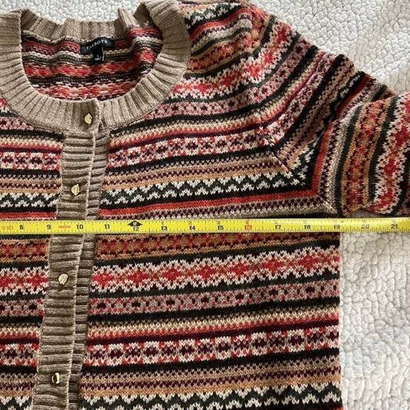Talbots Fair Isle Wool Blend Button Up Cardigan Sweater 3/4 Sleeve sz L Soft - Picture 6 of 8
